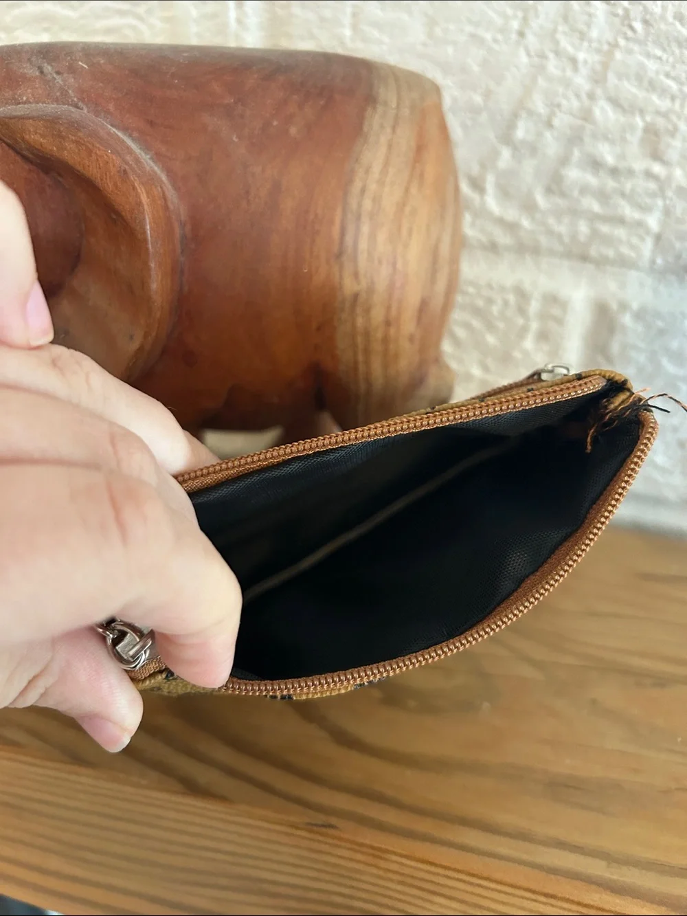 Brown Patterned Double Zip Coin Pouch (NWOT)